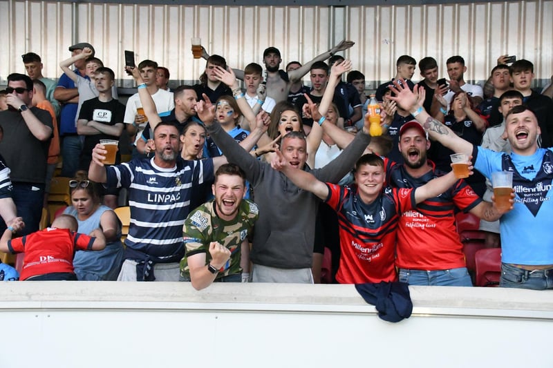 Featherstone Rovers fans celebrate at the Summer Bash.