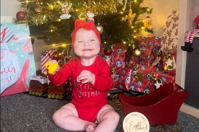 Jade Briggs-Evans shared a photo of Ava who is enjoying her first Christmas.