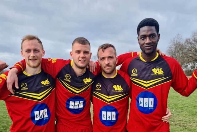 Wakefield Athletic's goal scorers in their 4-1 home Premiership One success over Frickley Colliery (from left) Kane Whitaker, Danny Jones, Danny Young and Bubacarr Camara.