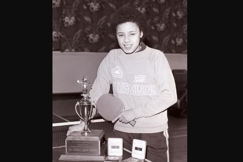 Joanne Shaw with England table tennis trophies