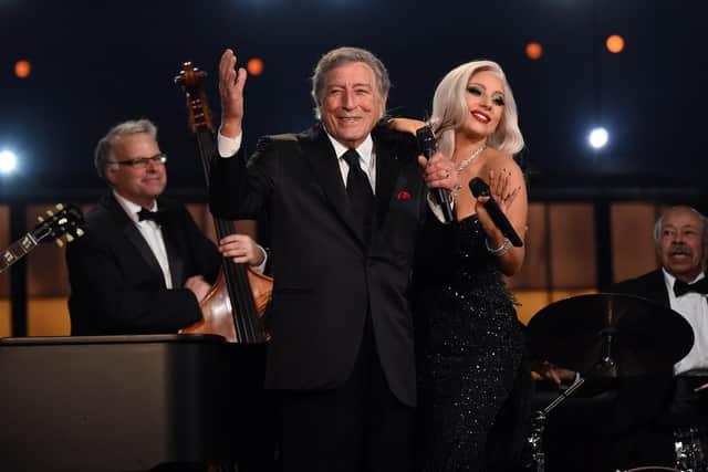 Tony Bennett and Lady Gaga during their performance at the Grammys in 2015.