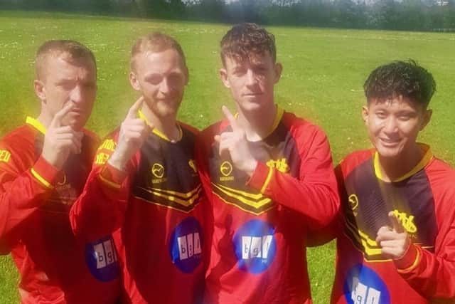 Goal scorers in Wakefield Athletic's Premiership One 8-2 success over Peacock FC (from left) Danny Young, Kane Whitaker, Kieran Young and Ray Cheng.