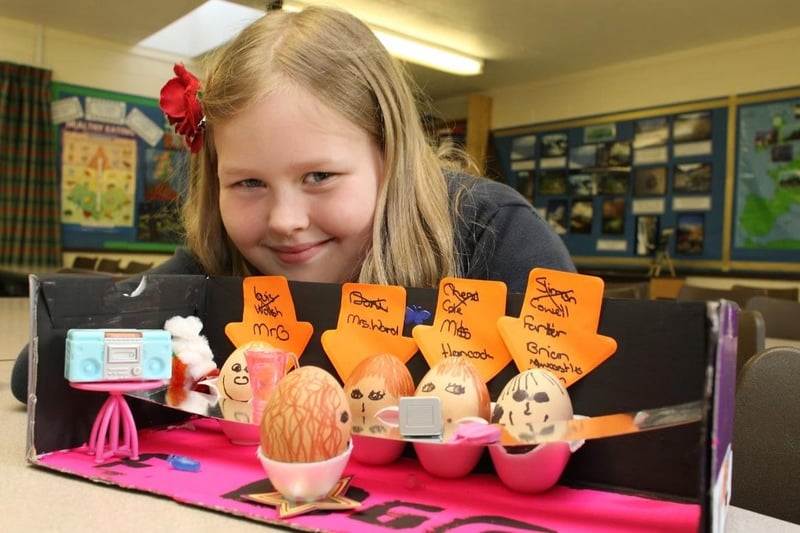 Egg decorating competition at St Peter's School, Horbury. Megan Bird with her Egg Factor