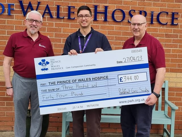 Cheque this out: Pontefract Civic Society has raised over £300 for The Prince of Wales Hospice.