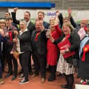 Labour councillors and supporters celebrate their success at the Wakefield Council elections
