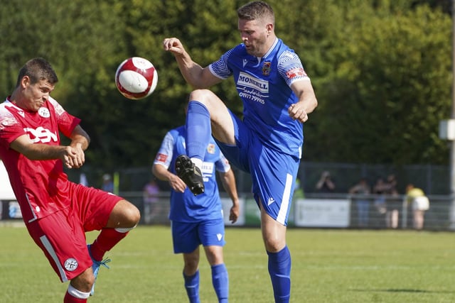 Gavin Allott looks to control the ball on his competitive debut for Pontefract Collieries. Picture: Scott Merrylees