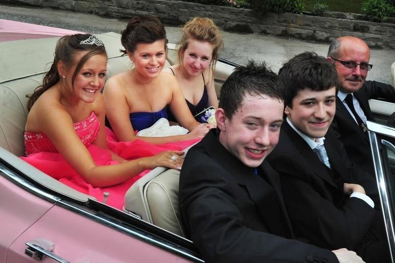 This group arrived at their prom in a vintage, open top car!