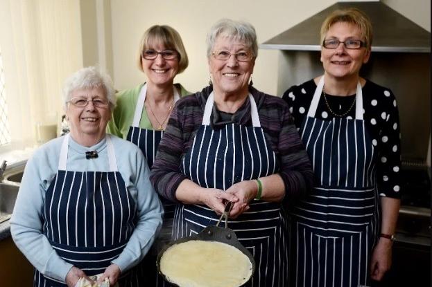 Mary Vickers pictured at St Mary Magdalene church hall. Making pancakes with her pancake team.
