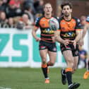 Jake Mamo was in the thick of the action for Castleford Tigers against St Helens before having to go off with a back injury. Picture: Tony Johnson