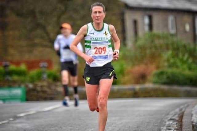 Wakefield Harriers' Julie Briscoe was first lady home in the Vale of York five mile road race.