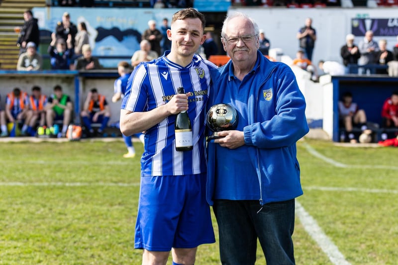 Lewis Binns with his Frickley Athletic player of the year award.