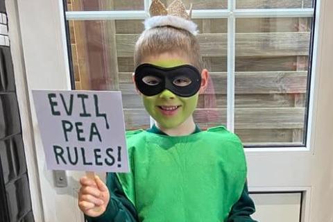 Karen Speight shared her photo Ted who dressed up as Evil Pea from Supertato.