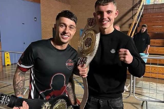 Two belts: Roy Bradley with Jack Shaw.