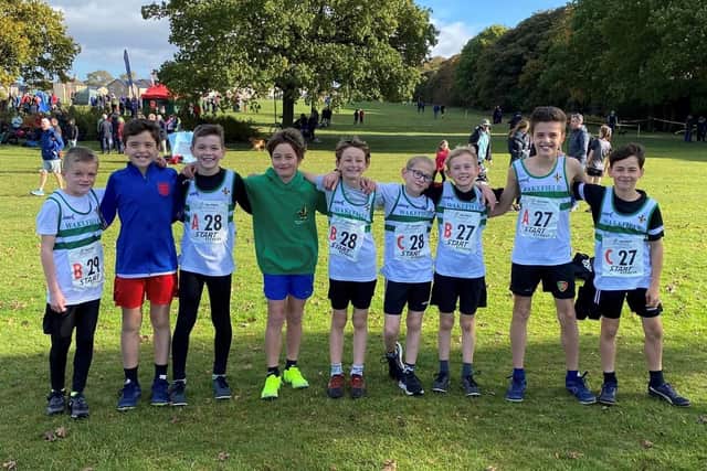 Wakefield Harriers Junior Jets U11 boys who took part in the Northern Athletics Cross Country Relays at Graves Park, Sheffield.