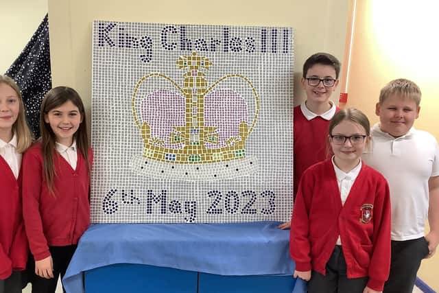 Pupils from Middlestown Primary Academy with the mosaic they created for this year's Coronation.