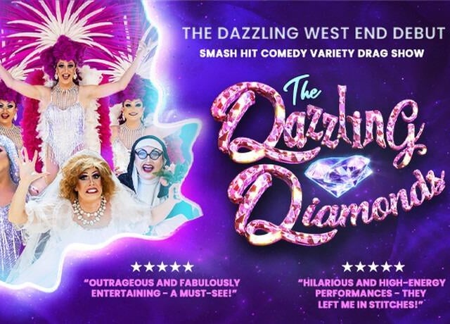 Fresh off the stage in London’s West End, The Dazzling Diamonds proudly present their smash-hit comedy variety drag show. Featuring a cast of three internationally acclaimed performers, the show is a dazzling mix of outrageous comedy, sensational live vocals and jaw-dropping dance routines.