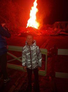 Oliver, 8, with the bonfire at Outwood WM.
