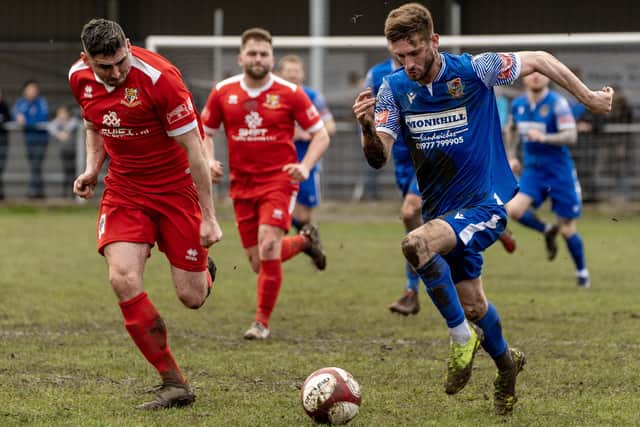 Pontefract Collieries forward Mike Dunn on the run as he attacks the Bridlington Town defence. Picture: Scott Merrylees
