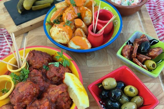 Tasty tapas snacks in bowls from Spain