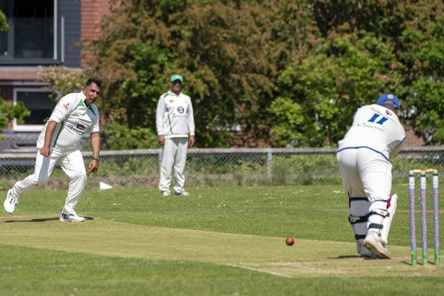 Pitch action as Muhammad Abrar bowls.