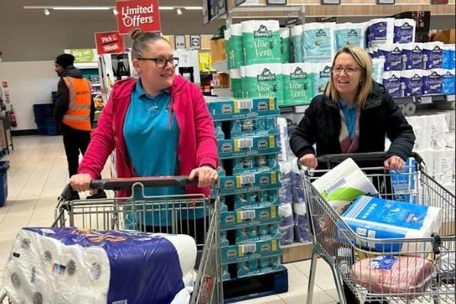 Filling their trollies in three minutes...