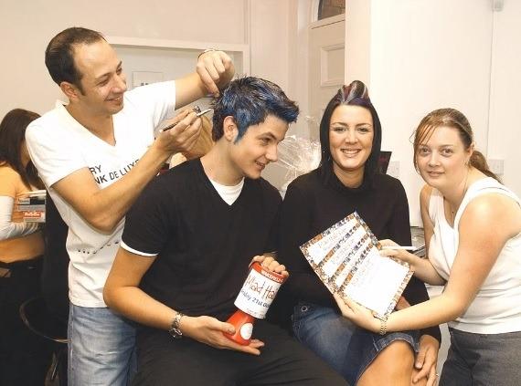 Mad Hair Day at Room 97 Hair Salon. Westgate, Wakefield. L to R Marcello Moccia, Craig Parkinson, Melissa Clark, Emily Osbourne.