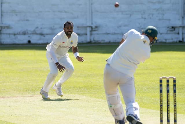 Kasun Madushanka bowling for Sandal when he went on to take 2-45 against East Bierley. Picture: Scott Merrylees