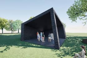 Plans to install a bandstand inspired by the work of Dame Barbara Hepworth in Horbury's Carr Lodge Park have been given the go-ahead. Image: Studio J Architects