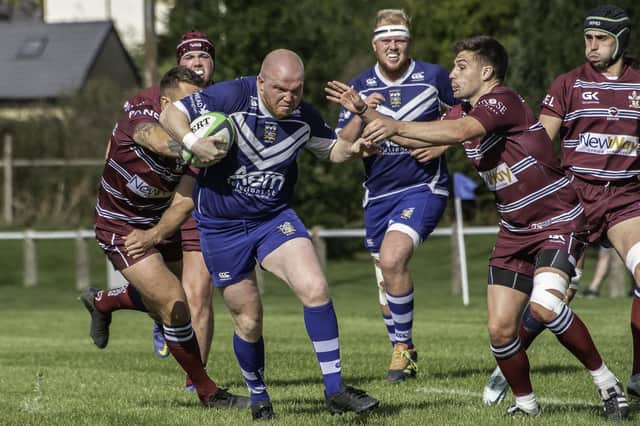 Hooker Tim Pickersgill goes on a barnstorming run for Pontefract against Morley. Picture: Jonathan Buck