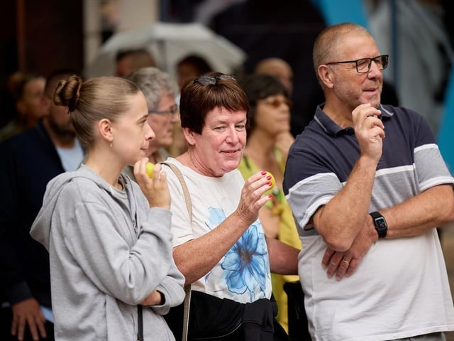 Festival-goers enjoy an afternoon of entertainment in Wakefield city centre