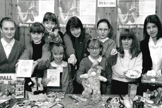 Kirkhamgate Junior School fund raiser for the Blue Peter appeal, 1995.