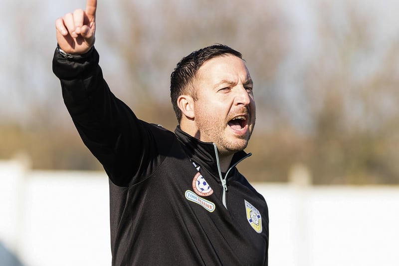 Frickley manager Pat McGuire shouts out some instructions.