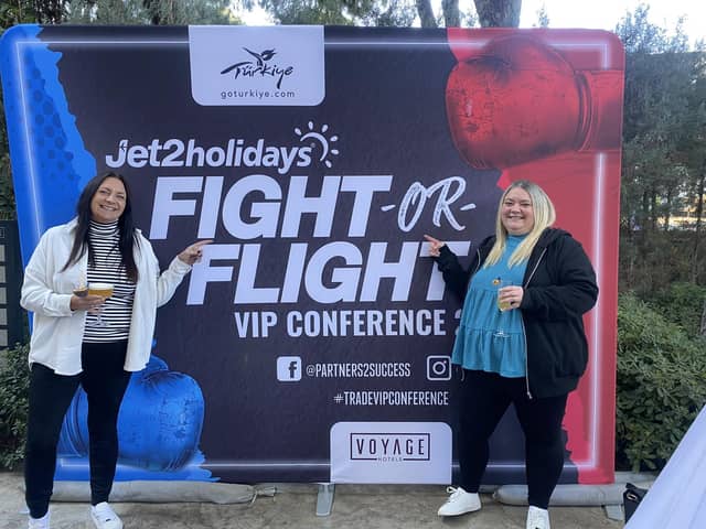 Katie and Leanne at the Jet2holidays VIP agent conference in Turkey.