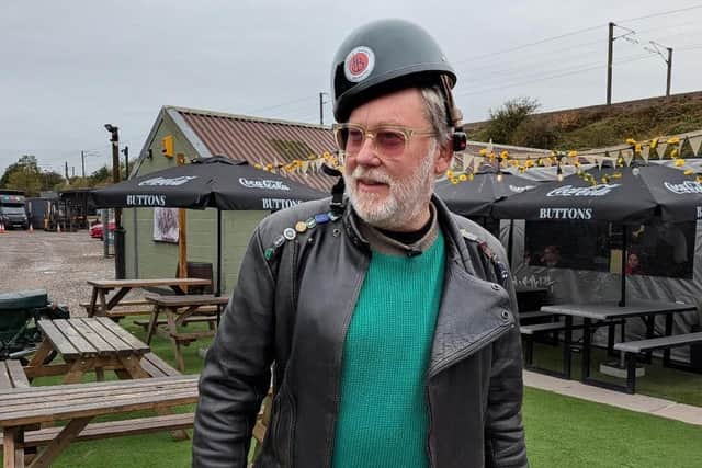 James Roderick Moir, otherwise known as Vic Reeves, filming on-site.