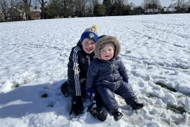 Brothers playing in the snow, submitted by Heather Richardson