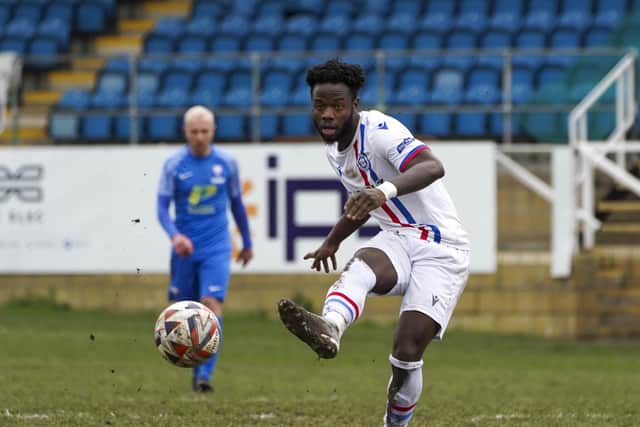 Wakefield AFC's recent signing Romario Vieira aims to get an effort in against Rossington Main. Picture: Scott Merrylees