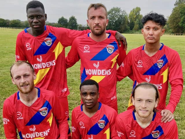 Wakefield Athletic's six different goal scorers in their 6-3 success over Peacock FC in Premiership One. Front (from left) Kane Whitaker, Tatenda Temba and Joshua Harrison. Back (from left) Banta Darbol, Danny Young and Ray Cheng.