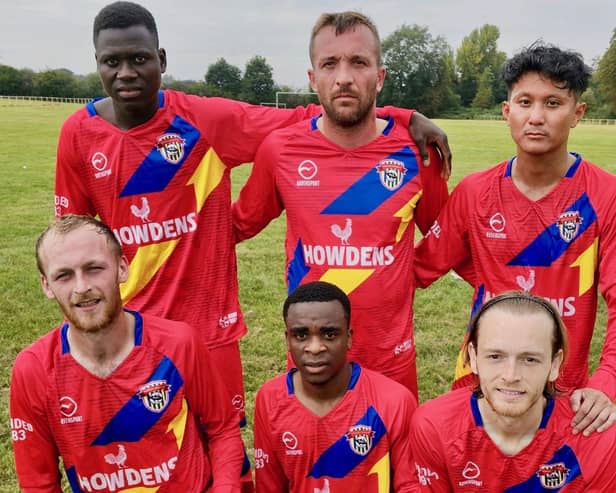 Wakefield Athletic's six different goal scorers in their 6-3 success over Peacock FC in Premiership One. Front (from left) Kane Whitaker, Tatenda Temba and Joshua Harrison. Back (from left) Banta Darbol, Danny Young and Ray Cheng.