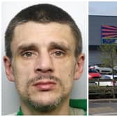 Davies was jailed for robbery after he pulled out a knife when trying to shoplift £40 headphones. (pics by WYP / Google Maps)