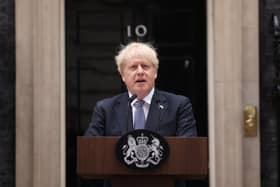 Prime Minister Boris Johnson addresses the nation as he announces his resignation outside 10 Downing Street, on July 7 (Getty Images)