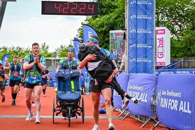 A celebration of friendship, as much as it was a charity fundraiser, Kevin pushed mate Rob for 26.2 miles in a specially adapted wheelchair.