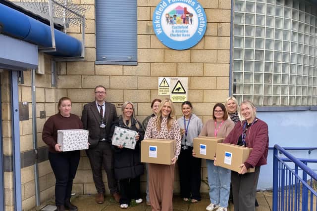Delivering finished hampers to the Castleford Children First hub in 2025.