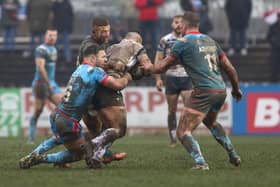 Challenge Cup action between loal rivals Featherstone Rovers and Wakefield Trinity. Photo credit John Victor.