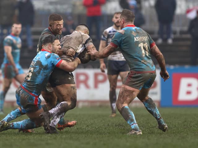 Challenge Cup action between loal rivals Featherstone Rovers and Wakefield Trinity. Photo credit John Victor.