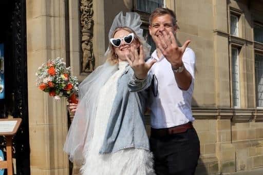 The pair tied the knot in a legal ceremony with no guests in July 2022 - and later had a celebration with all their friends and families on 23rd July. (SWNS)