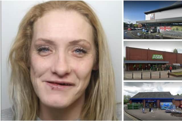 Jade Moore has been banned from seven stores including Aldi at Barnsley Road, South Elmsall, Asda, at Barnsley Road, South Elmsall and B&M Market Street, Hemsworth.