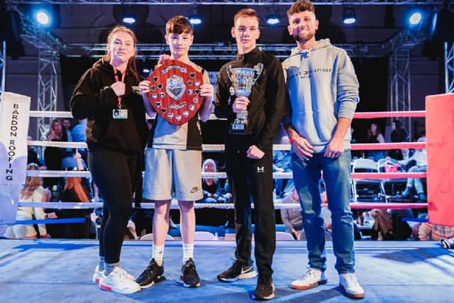 Trophy winners on a great night of boxing at the White Rose show held at Unity Hall.