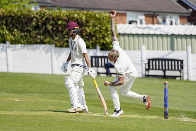 Bowler Tom Chippendale is about to deliver for Methley at Ossett. Picture: Scott Merrylees