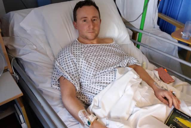 Adam Shaw at Addenbrookes Hospital, Cambridge after he had his stomach removed