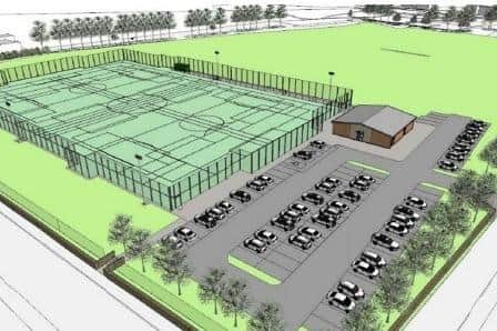 Ossett Academy has applied to build an artificial grass pitch and changing pavilion on land at Green Park. (Design by Steve Wells Associates)